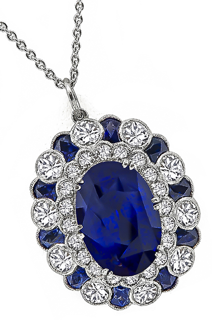 Estate 13.22ct Sapphire 3.38ct Diamond Pendant Necklace