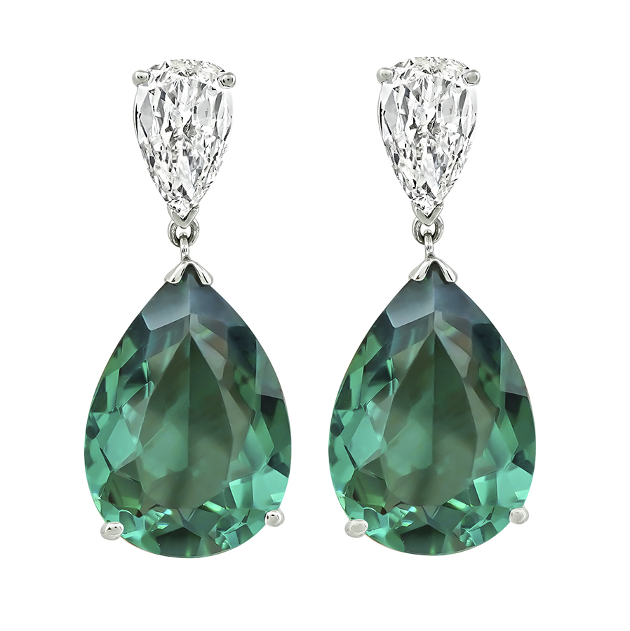 Estate 13.48ct Green Tourmaline 1.65ct Diamond Earrings
