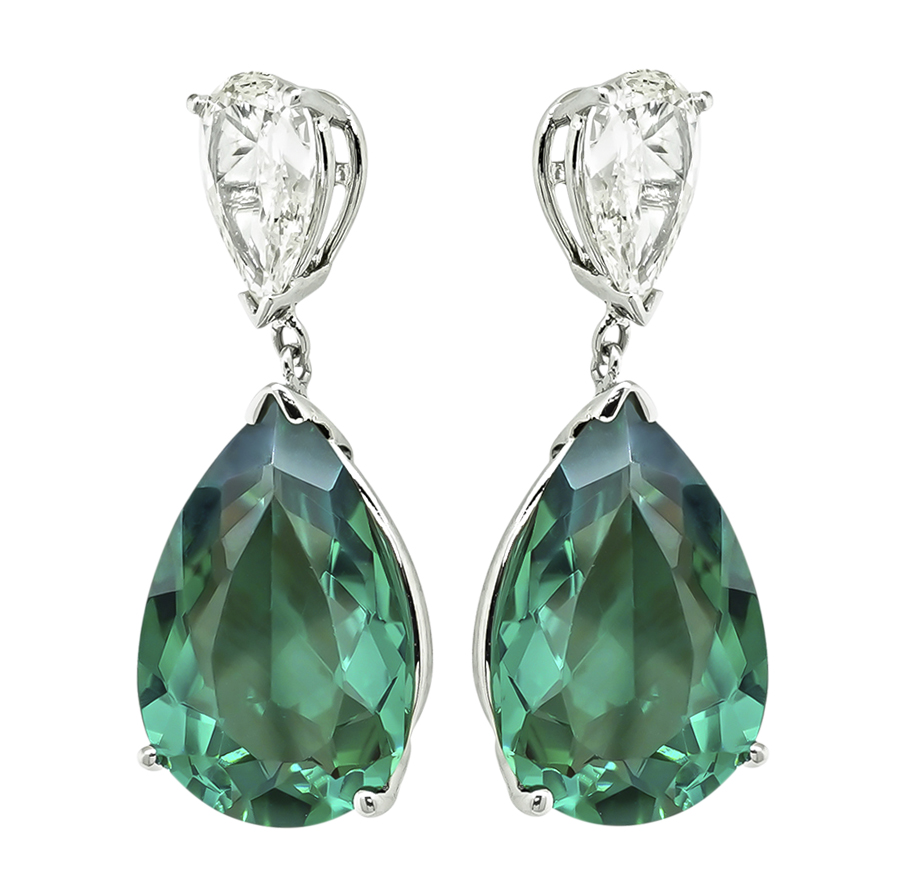 Estate 13.48ct Green Tourmaline 1.65ct Diamond Earrings