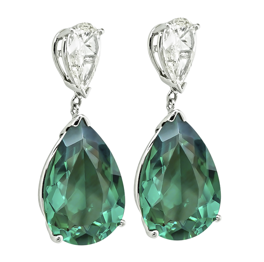 Estate 13.48ct Green Tourmaline 1.65ct Diamond Earrings