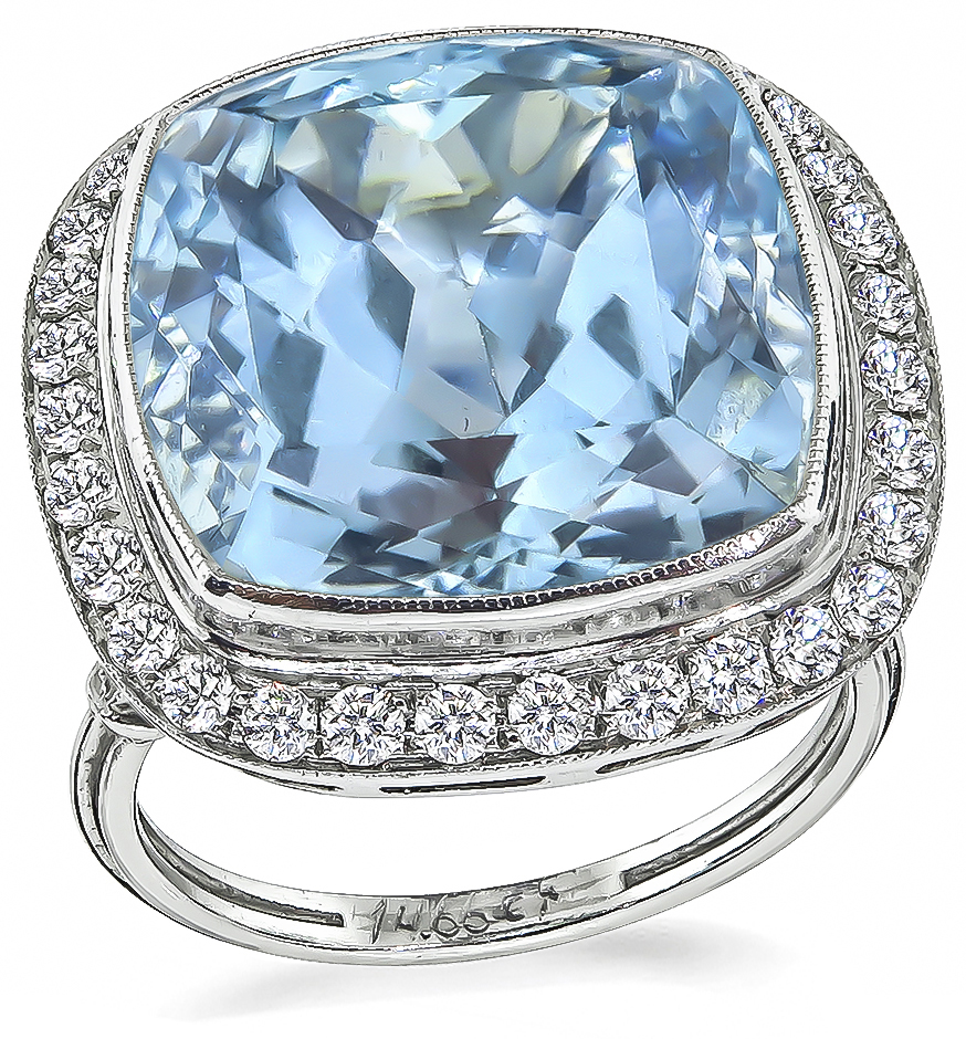 Estate 14.66ct Aquamarine 1.00ct Diamond Ring