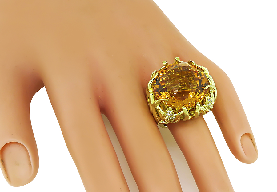 Estate 15.00ct Citrine 0.50ct Diamond Ring