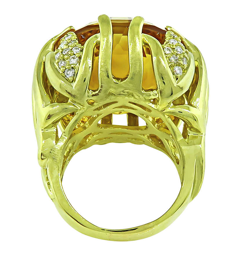 Estate 15.00ct Citrine 0.50ct Diamond Ring