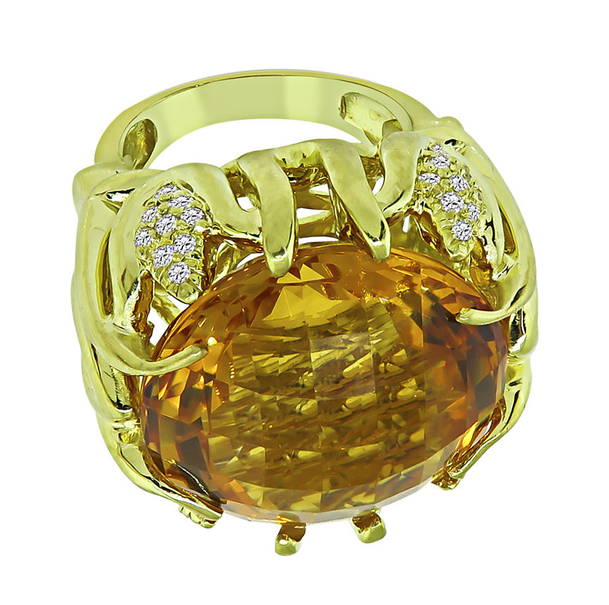 Estate 15.00ct Citrine 0.50ct Diamond Ring