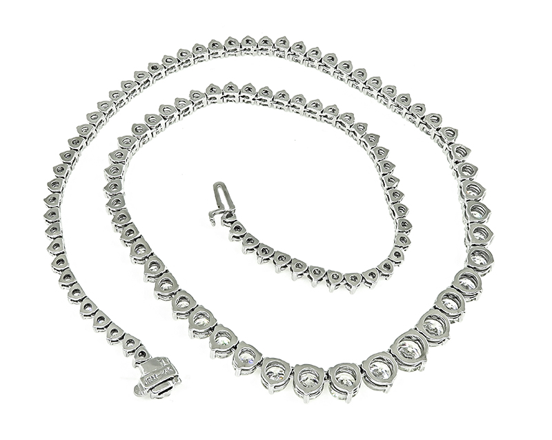 Estate GIA Certified 16.87ct Diamond Tennis Necklace