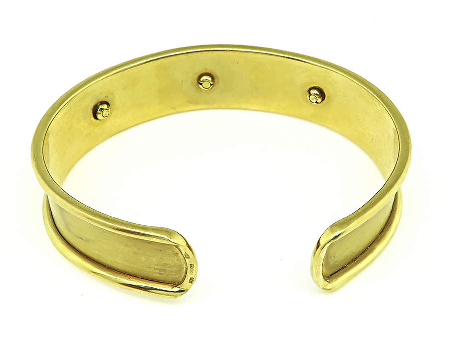 Estate Enamel Gold Panther Cuff Bangle