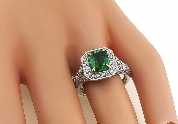 GIA 2.00ct Colombian Emerald 0.50ct Diamond Gold Ring