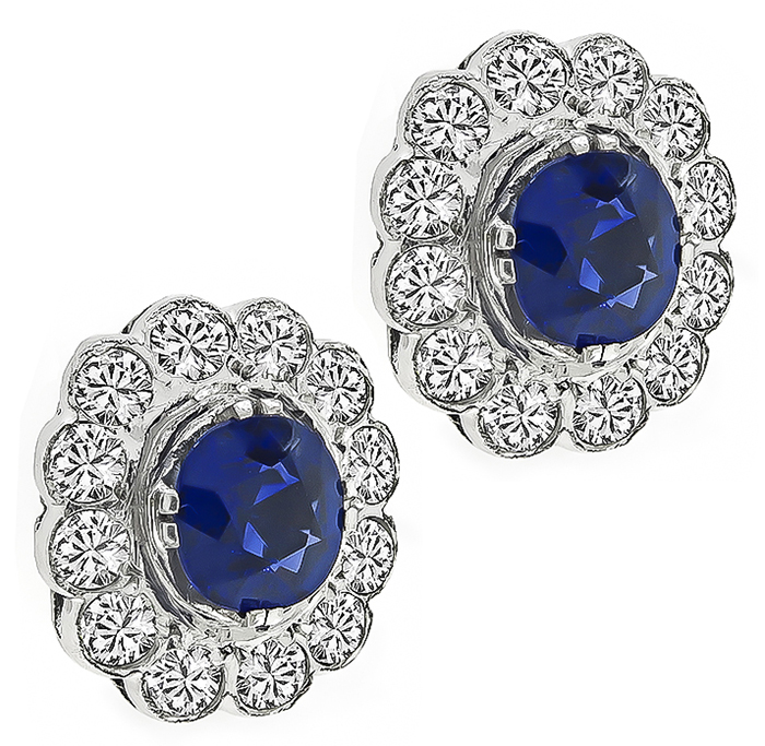 Estate 2.00ct Sapphire 0.90ct Diamond Earrings