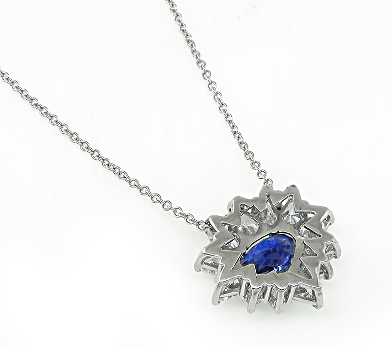 Estate 2.00ct Sapphire 2.00ct Diamond Heart Pendant Necklace