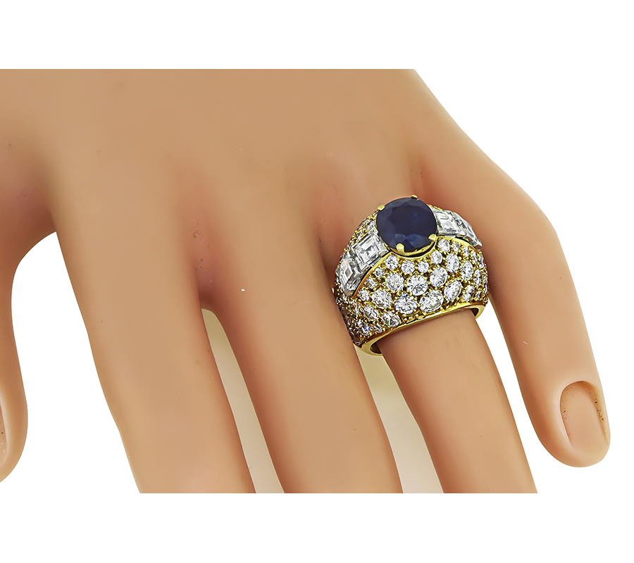 Estate 2.71ct Sapphire 5.75ct Diamond Gold Ring