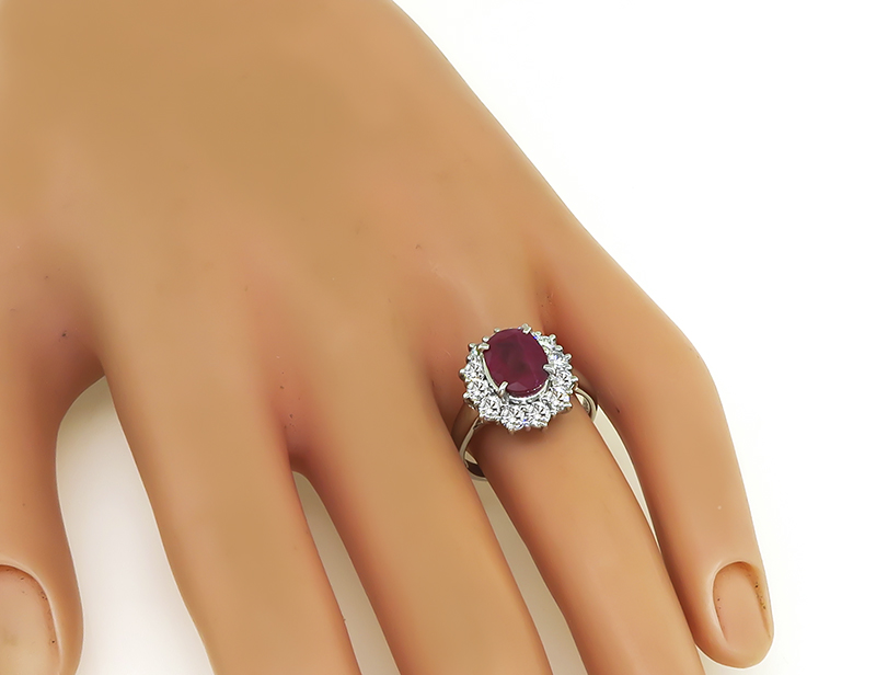 Estate 2.04ct Burma Ruby 0.97ct Diamond Halo Engagement Ring