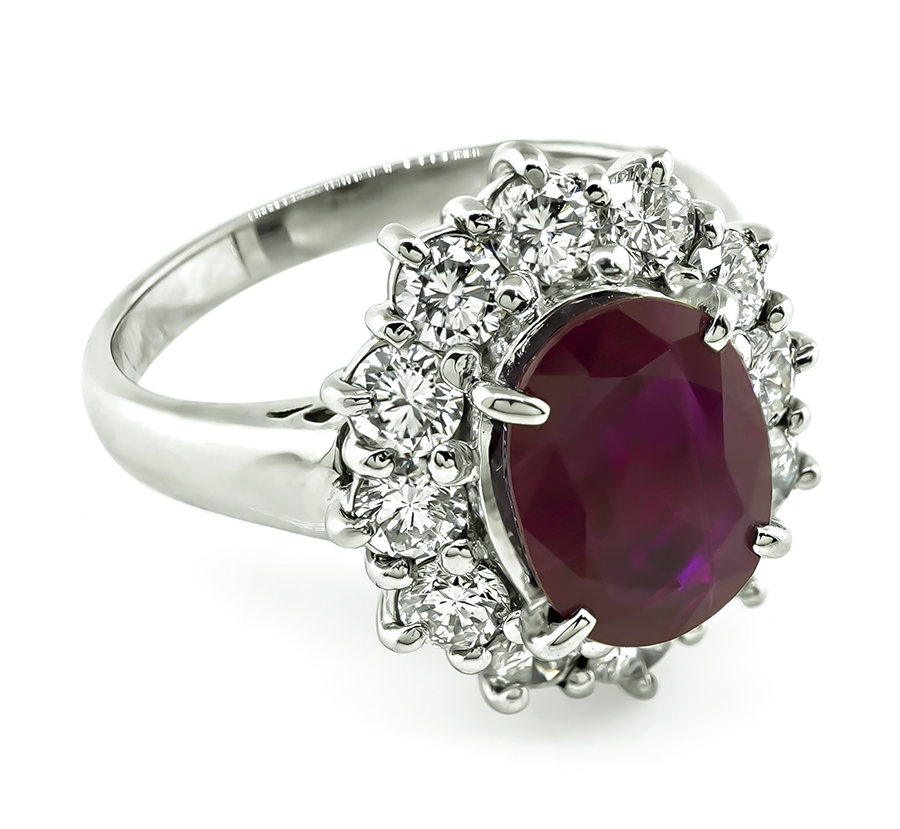 Estate 2.04ct Burma Ruby 0.97ct Diamond Halo Engagement Ring
