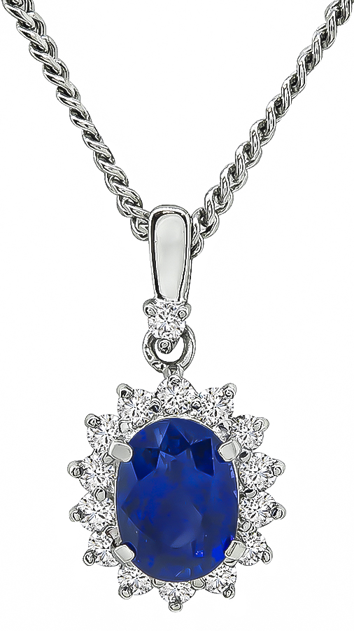 Estate 2.04ct Sapphire 0.36ct Diamond Pendant Necklace