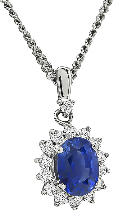 Estate 2.04ct Sapphire 0.36ct Diamond Pendant Necklace