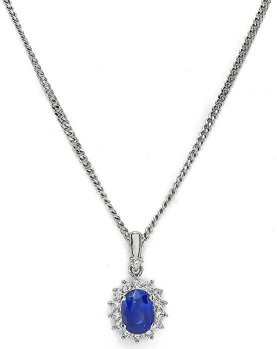 Estate 2.04ct Sapphire 0.36ct Diamond Pendant Necklace