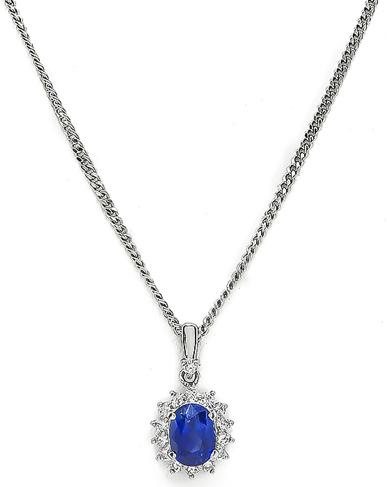 Estate 2.04ct Sapphire 0.36ct Diamond Pendant Necklace