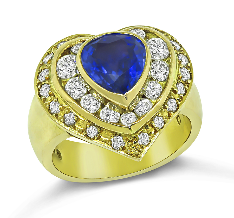 Estate 2.06ct Ceylon Sapphire 1.30ct Diamond Gold Heart Ring