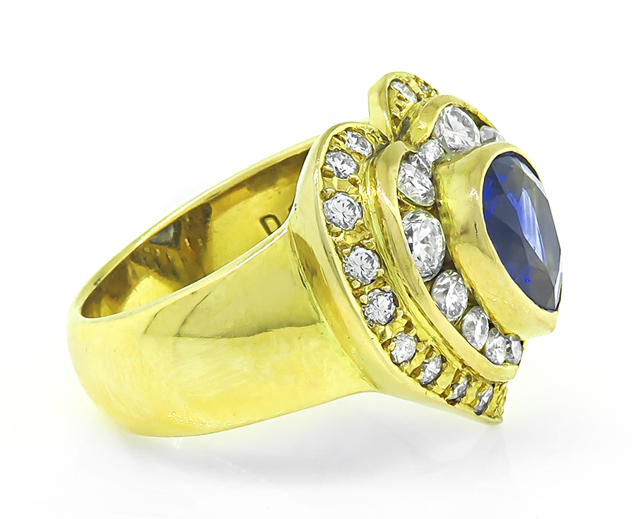 Estate 2.06ct Ceylon Sapphire 1.30ct Diamond Gold Heart Ring