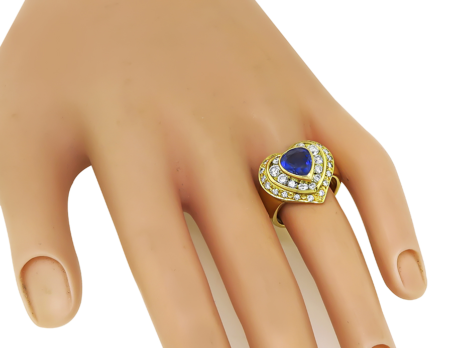 Estate 2.06ct Ceylon Sapphire 1.30ct Diamond Gold Heart Ring