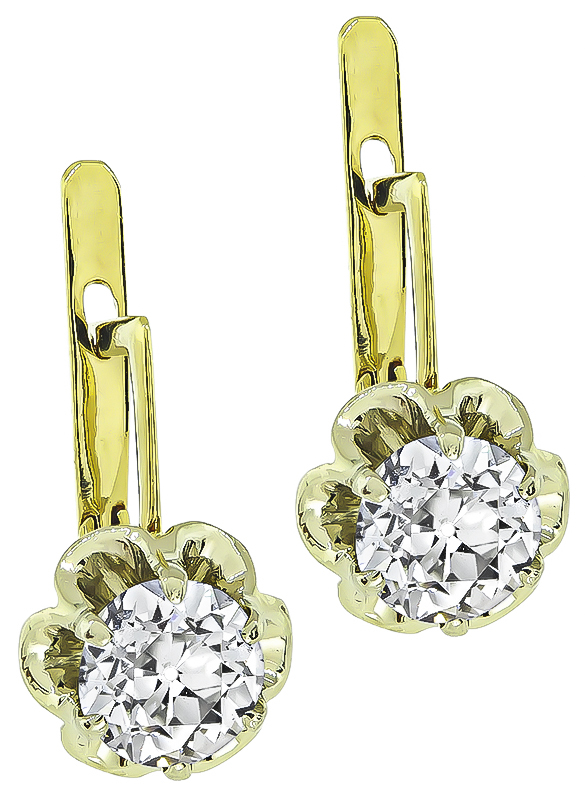 Estate 2.10ct Diamond Gold Earrings