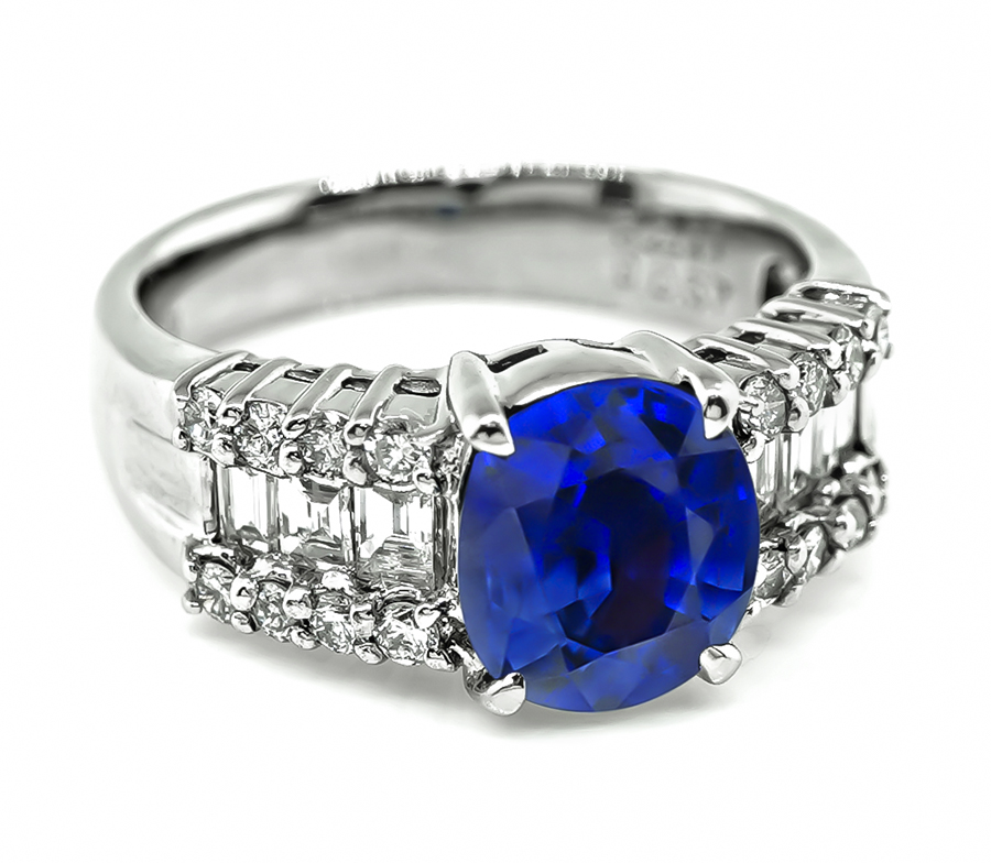 Estate 2.11ct sapphire 0.57ct Diamond Engagement Ring