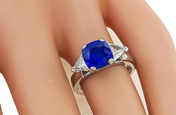 Estate 2.14ct Ceylon Sapphire 0.90ct Diamond Engagement Ring