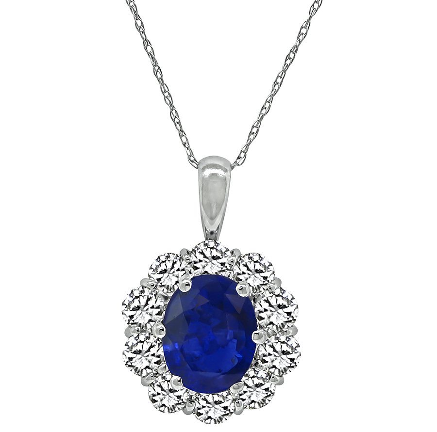 Estate 2.14ct Sapphire 1.20ct Diamond Pendant Necklace