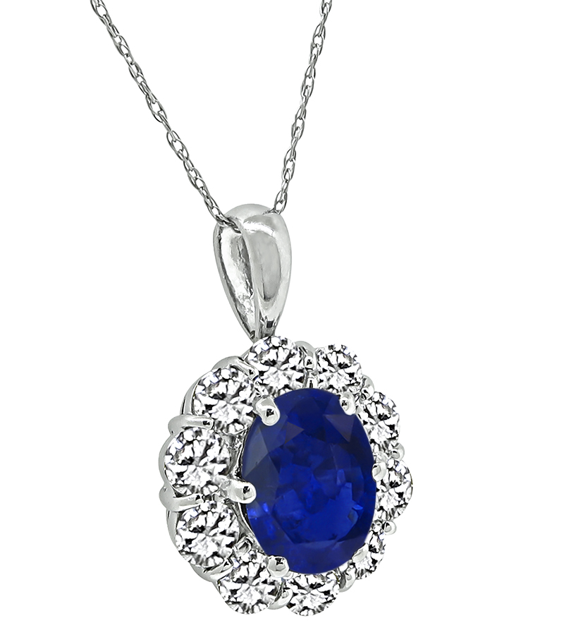 Estate 2.14ct Sapphire 1.20ct Diamond Pendant Necklace