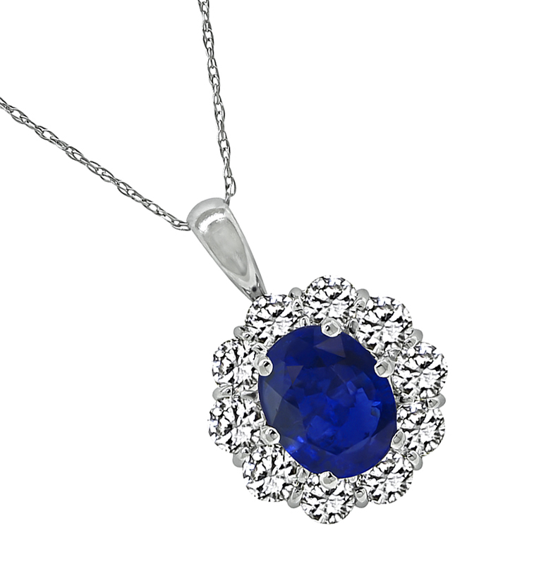 Estate 2.14ct Sapphire 1.20ct Diamond Pendant Necklace