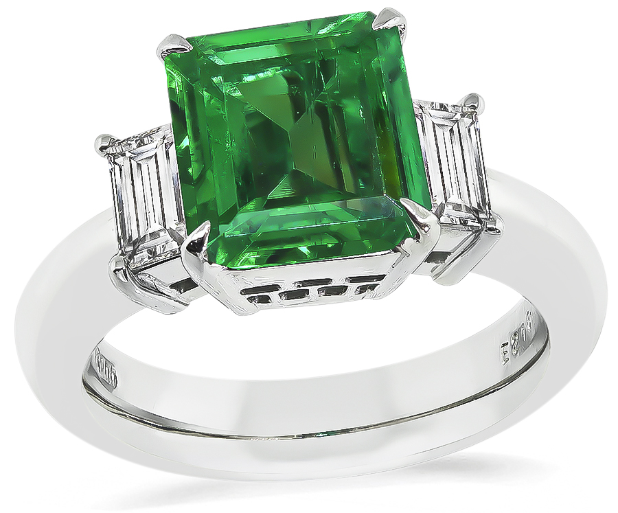 Estate 2.18ct Colombian Emerald 0.63ct Diamond Engagement Ring