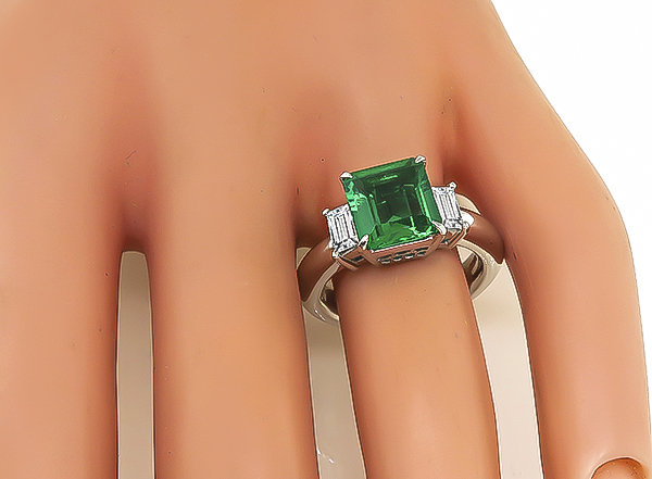 Estate 2.18ct Colombian Emerald 0.63ct Diamond Engagement Ring