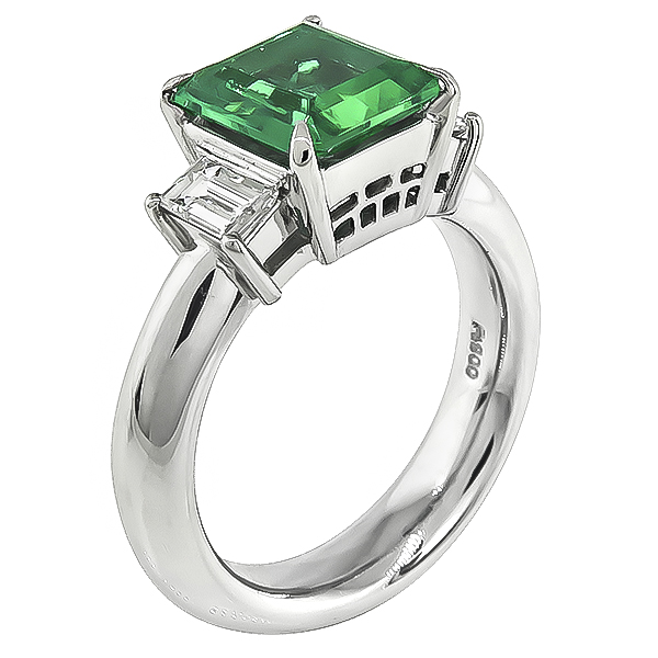 Estate 2.18ct Colombian Emerald 0.63ct Diamond Engagement Ring