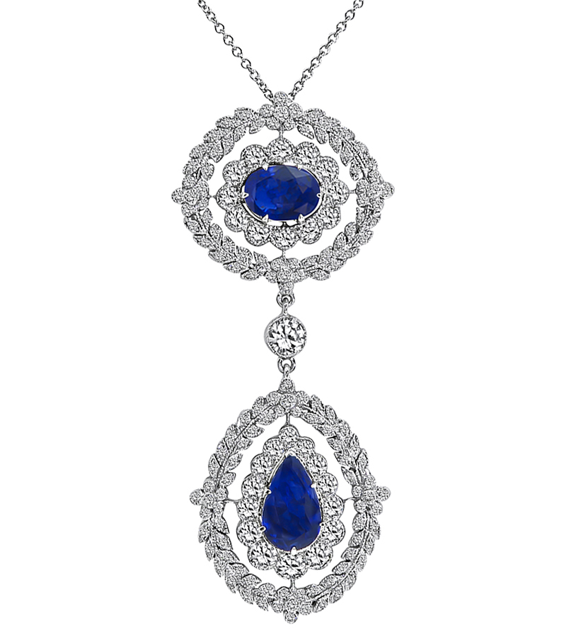 Estate 5.39ct Sapphire 2.25ct Diamond Pendant Necklace