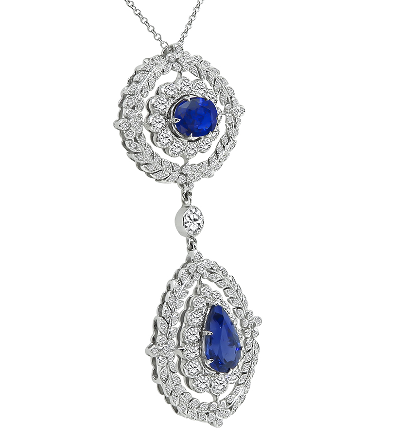 Estate 5.39ct Sapphire 2.25ct Diamond Pendant Necklace