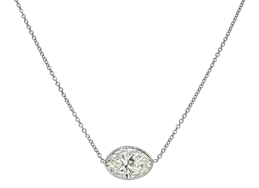 Oval Cut Diamond 14k White Gold Solitaire Pendant Necklace
