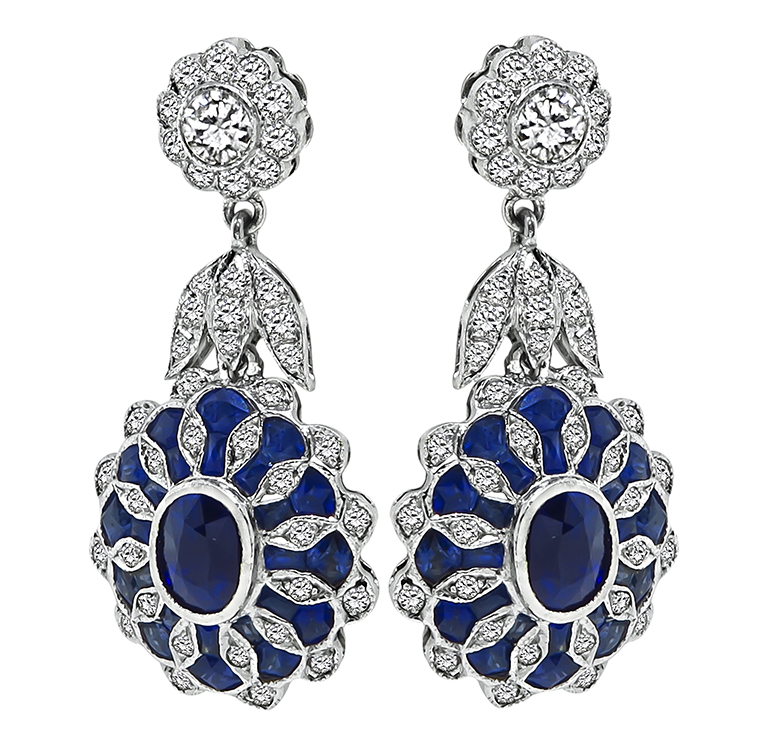 Estate 2.47ct Sapphire 1.48ct Diamond Dangling Earrings