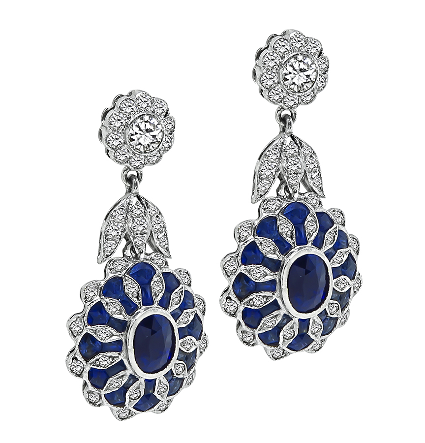 Estate 2.47ct Sapphire 1.48ct Diamond Dangling Earrings