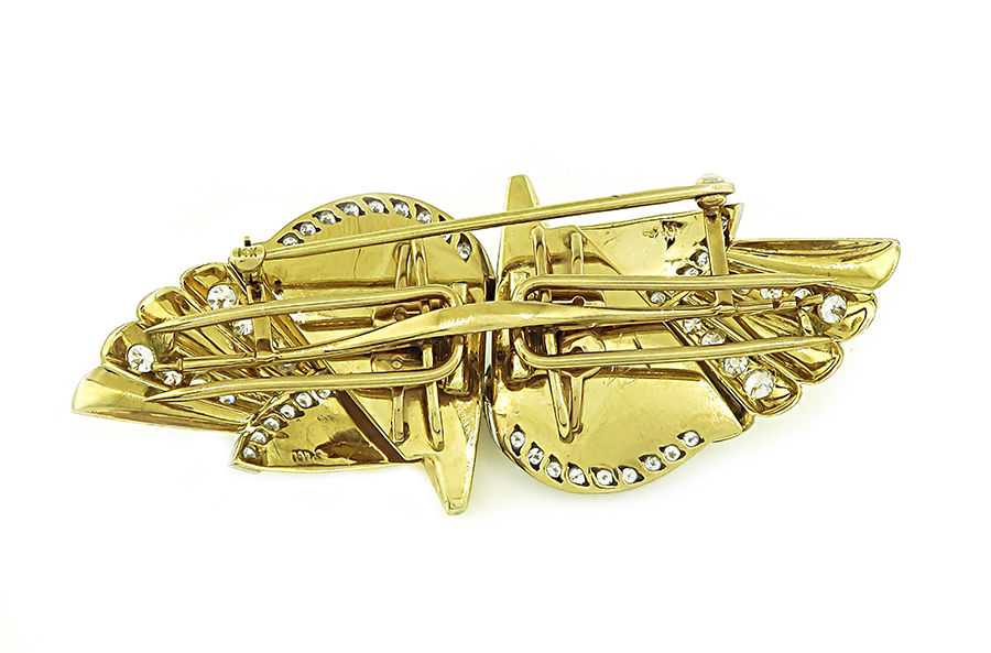 Retro 2.50ct Diamond Gold Double Clip Pin