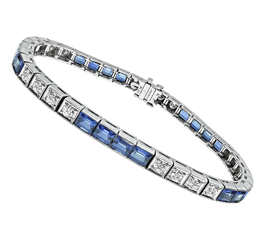 Estate 2.50ct Diamond Sapphire Line Bracelet