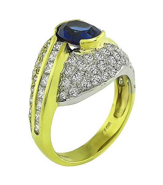 Estate 2.50ct Ceylon Sapphire 1.25ct Diamond Gold Ring