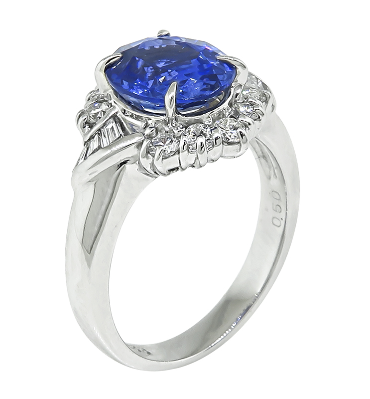 Estate 2.63ct Ceylon Sapphire 0.50ct Diamond Engagement Ring