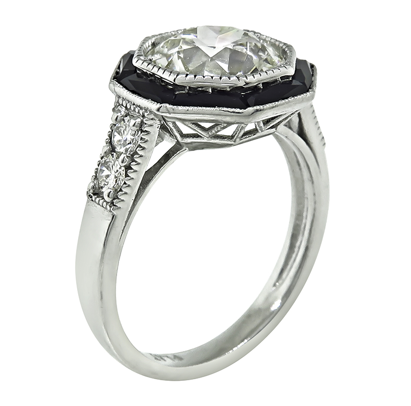 Estate 2.67ct Diamond Onyx Engagement Ring