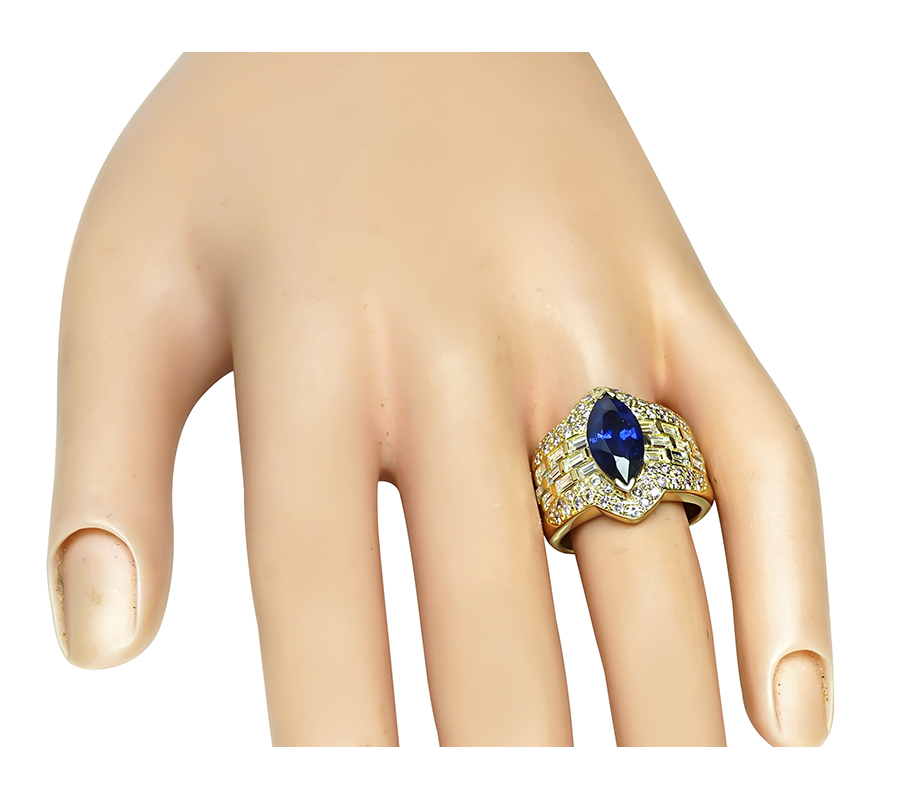 Estate 2.70ct Sapphire 1.66ct Diamond and Fancy Color Pink Diamond Gold Ring