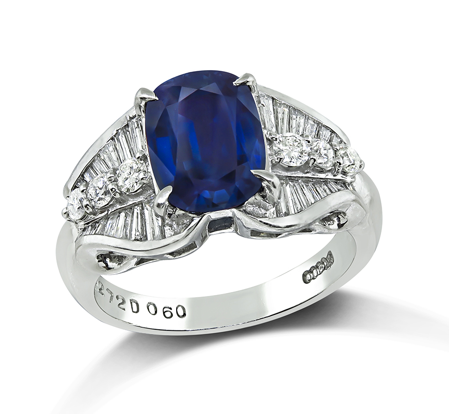 Estate 2.72ct Sapphire 0.60ct Diamond Engagement Ring