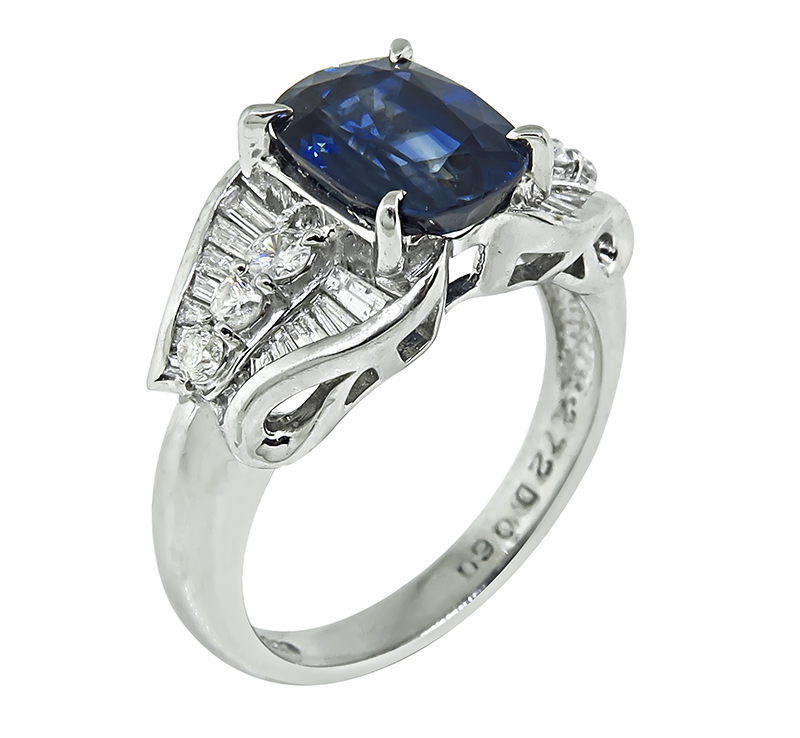 Estate 2.72ct Sapphire 0.60ct Diamond Engagement Ring