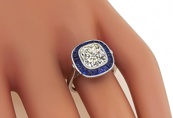Estate 2.82ct Diamond 1.00ct Sapphire Engagement Ring
