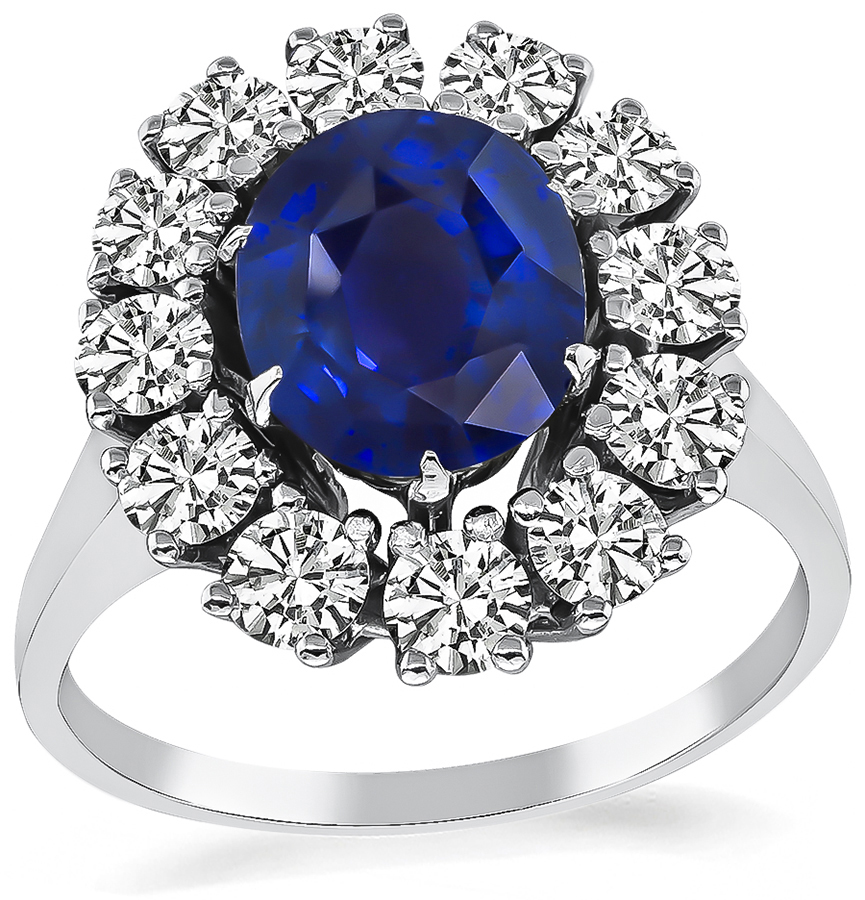 Estate 2.98ct Sapphire 1.00ct Diamond Engagement Ring