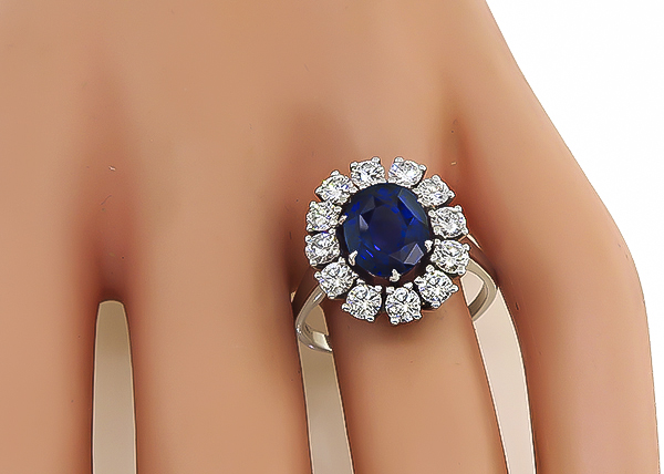 Estate 2.98ct Sapphire 1.00ct Diamond Engagement Ring