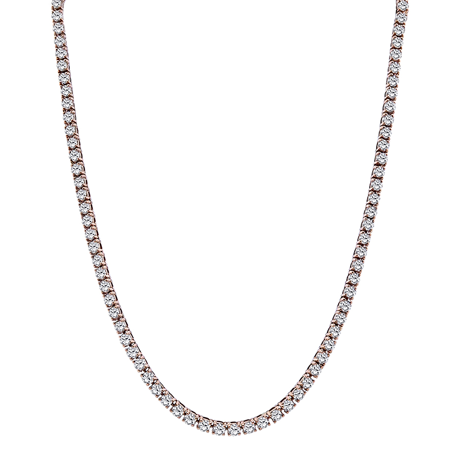 Estate 20.70ct Diamond Pink Gold Tennis Necklace