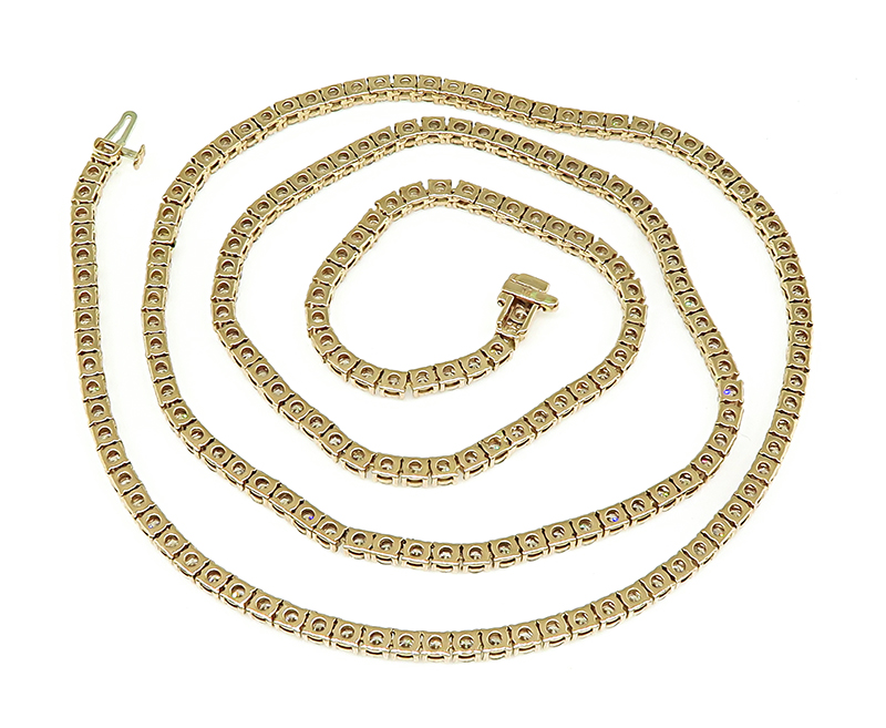 Estate 20.70ct Diamond Pink Gold Tennis Necklace